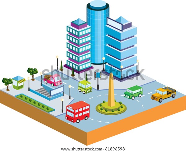Isometric houses, town  skyscrapers and streets\
made in perspective projection for design sites, business portals\
and real estate\
agencies