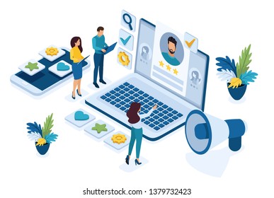 Isometric HR Manager, we hire employees to our company, business recruiting concept. Concept for web design.