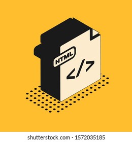 Isometric HTML File Document. Download Html Button Icon Isolated On Yellow Background. HTML File Symbol. Markup Language Symbol.  Vector Illustration