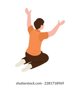 Isometric human character of prayer icon vector illustration