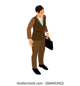 Isometric human evolution composition with character of modern man in smart suit isolated on blank background vector illustration