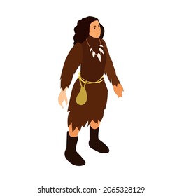 Isometric human evolution composition with character of tribal woman with necklace isolated on blank background vector illustration