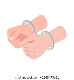 Isometric human hands in handcuffs 3d vector illustration