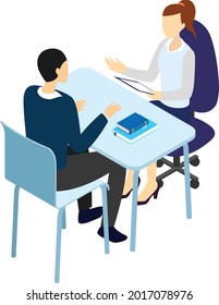 Isometric human resources manager interviewing a job candidate