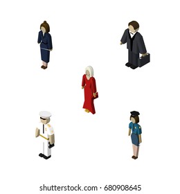 Isometric Human Set Of Businesswoman, Female, Investor And Other Vector Objects. Also Includes Officer, Woman, Human Elements.