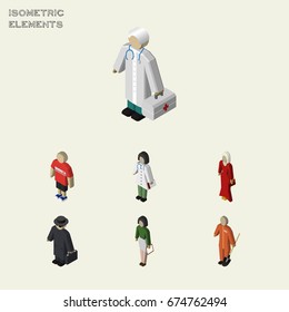 Isometric Human Set Of Female, Cleaner, Pedagogue And Other Vector Objects. Also Includes Educator, Pedagogue, Builder Elements.