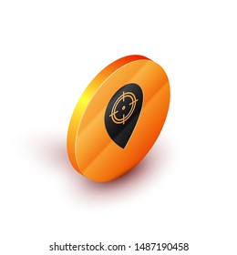 Isometric Hunt place icon isolated on white background. Navigation, pointer, location, map, gps, direction, place, compass, contact, search. Orange circle button. Vector Illustration