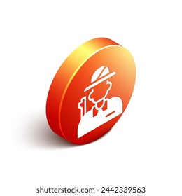 Isometric Hunter icon isolated on white background. Orange circle button. Vector