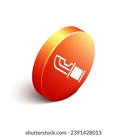 Isometric Hunter knife icon isolated on white background. Army knife. Orange circle button. Vector