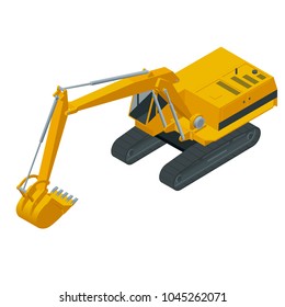 Isometric Hydraulic Excavator Isolated on white background. Excavators hydraulic, heavy construction equipment vector illustration