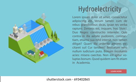 Isometric Hydroelectricity Conceptual Banner