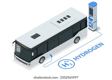 Isometrischer Wasserstoff-Energiebus. Alternative Energie und Emissionsfreiheit. Wasserstoffbetriebener Transport. Grüne Energie