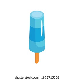 Isometric ice cream composition with blue icecream on stick isolated on blank background vector illustration