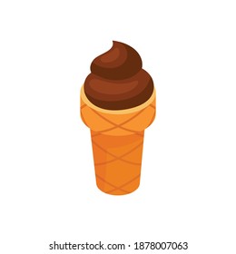 Isometric Ice Cream Composition With Chocolate Ice Cream In Wafer Batch Vector Illustration