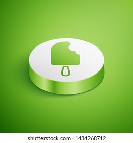 Isometric Ice cream icon isolated on green background. Sweet symbol. White circle button. Vector Illustration 