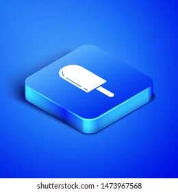 Isometric Ice cream icon isolated on blue background. Sweet symbol. Blue square button. Vector Illustration