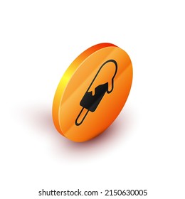 Isometric Ice cream icon isolated on white background. Sweet symbol. Orange circle button. Vector