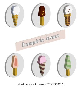 Isometric ice cream icons set, vector illustration clip art