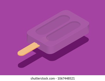 Isometric ice cream isolated on violet background. Vector illustration