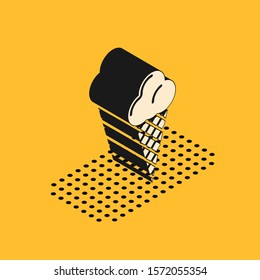 Isometric Ice cream in waffle cone icon isolated on yellow background. Sweet symbol.  Vector Illustration