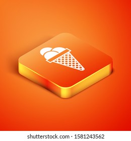 Isometric Ice cream in waffle cone icon isolated on orange background. Sweet symbol.  Vector Illustration