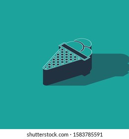 Isometric Ice cream in waffle cone icon isolated on green background. Sweet symbol.  Vector Illustration
