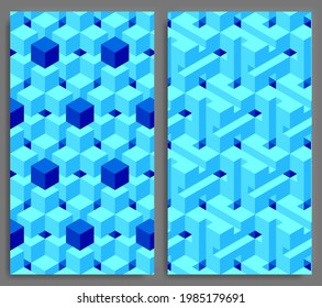Isometric ice cube pattern covers. Modern design. Cool colorful backgrounds. Applicable for Banners, Placards, Posters, Flyers. blue seamless  pattern. Eps10 vector template.