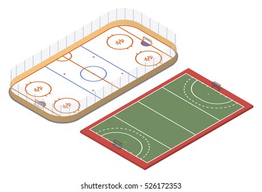 Isometric ice hockey rink and field hockey court