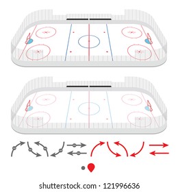 Isometric ice hockey rink with set of training elements