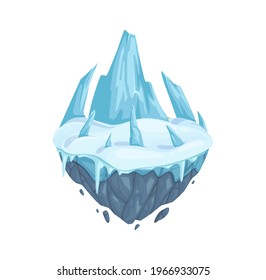 Isometric ice rock. Isolated cartoon islands with mountain and snow. Winter game design location vector element
