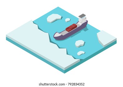 Isometric icebreaker with arctic ocean vector
