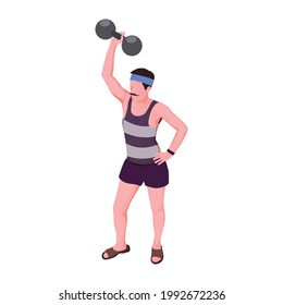 Isometric icon with 3d character of circus weightlifter artist on white background vector illustration