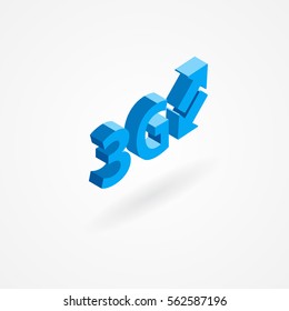 Isometric icon of 3G text and arrows. Isolated on white.