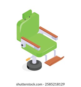 An isometric icon of an adjustable barber chair for haircuts and styling services.