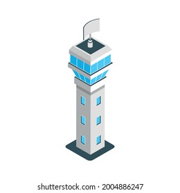 Isometric Icon With Air Traffic Control Tower In Airport 3d Vector Illustration