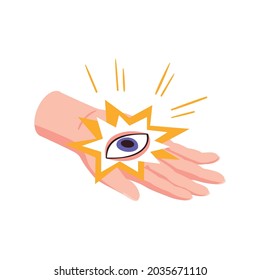 Isometric icon with all seeing eye in fortune teller hand 3d vector illustration