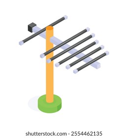 Isometric icon of antenna tower for receiving and transmitting signals