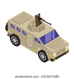 Icono isométrico de la camioneta del ejército 