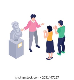 Isometric Icon With Art Gallery Curator And Two Applauding Visitors Vector Illustration