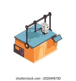 Isometric icon with automated factory or plant machinery 3d vector illustration