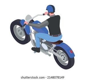 Isometric Icon With Biker Riding Motorcycle 3d Vector Illustration