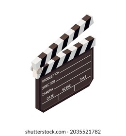 Icono isométrico con la ilustración vectorial 3d de la placa de cierre en blanco y negro