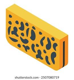 Icono isométrico de un bloque de queso amarillo con molde azul
