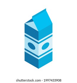 Isometric icon with blue carton of milk on white background 3d vector illustration
