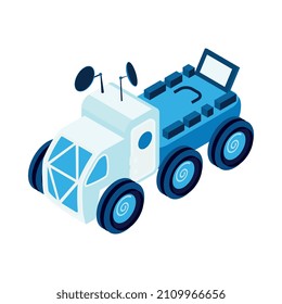 Isometric icon with blue mars rover vehicle on white background 3d vector illustration