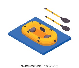 Isometric icon with boat on water and two paddels isolated vector illustration