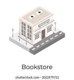 An isometric icon of bookstore in modern editable style 