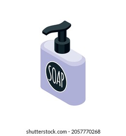 Isometric icon with bottle of soft soap on white background vector illustration