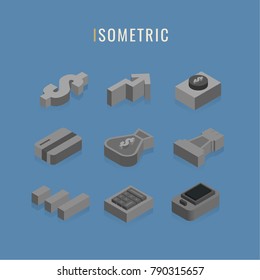 isometric. icon Business, vector symbol in style isolated on blue background.