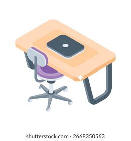 Un icono isométrico de la configuración del espacio de trabajo de la mesa de cabina